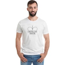 Qivi Depeche Mode Baskılı Beyaz Erkek Örme Tshirt