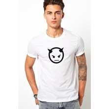 Qivi Zombie Devil Baskılı Beyaz Erkek Örme Tshirt