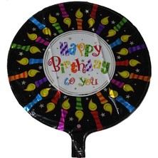 Pandoli Doğum Günü Mumları Temalı Siyah Renk Happy Birdhday Folyo Balon.