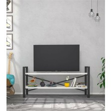 Morpanya Metal Tv Sehpası Raflı Tv Ünitesi Televizyon Sehpası LCD Tv Masası Beyaz MP119