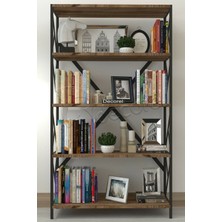 Morpanya Dekoratif 5 Raflı Kitaplık Metal Geniş Kitaplık Salon Ofis Dosya Kitap Rafı 90X180 cm Ural Ceviz MP148