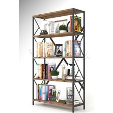 Morpanya Dekoratif 5 Raflı Kitaplık Metal Geniş Kitaplık Salon Ofis Dosya Kitap Rafı 90X180 cm Ural Ceviz MP148