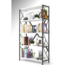 Morpanya Dekoratif 5 Raflı Kitaplık Metal Geniş Kitaplık Salon Ofis Dosya Kitap Rafı 90X180 cm Ural Beyaz MP149