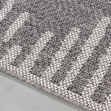 Pixel Dış Mekan Teras Halısı Sisal Hasır görünümlü çizgi Geometrik Gri
