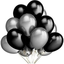 Bal10 Dünyası 30 Adet 12 Inç Parti Balonu Metalik Gümüş - Pastel Siyah