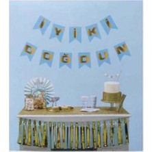 Bal10 Dünyası Flama Karton Bayrak Iyiki Doğdun Yazılı Flama Bayrak Set-Mavi Zemin Gold Renk Yazılı