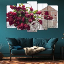 ZEVAHİR MOBİLYA DEKORASYON Zevahir 5 Parça Mdf Lale Çiçek Tablosu