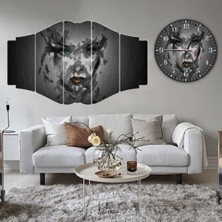 ZEVAHİR MOBİLYA DEKORASYON Zevahir 5 Parça Mdf Modern Kadın Yüzü Tablo ve Mdf Saat Kombin