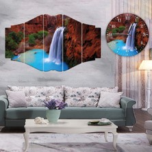 ZEVAHİR MOBİLYA DEKORASYON Zevahir 5 Parça Mdf Şelale Manzara Tablo ve Mdf Saat Kombin