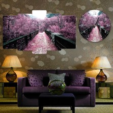 ZEVAHİR MOBİLYA DEKORASYON Zevahir 5 Parça Mdf Pembe Ağaçlı Yol Tablo ve Mdf Saat Kombin