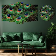 ZEVAHİR MOBİLYA DEKORASYON Zevahir 5 Parça Mdf Yeşil Yaprak Tablo ve Mdf Saat Kombin