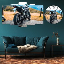 ZEVAHİR MOBİLYA DEKORASYON Zevahir 5 Parça Mdf Motorsikler Tablo ve Mdf Saat Kombin
