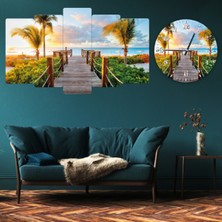 Zevahir Mobilya Dekorasyon ZEVAHİR MOBİLYA DEKORASYON Zevahir 5 Parça Mdf Palmiye Ağaçlı Iskele Tablosu ve Mdf Saat Kombin