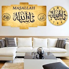 Zevahir Mobilya Dekorasyon ZEVAHİR MOBİLYA DEKORASYON Zevahir 5 Parça Mdf Arapça Maşallah Yazılı Dini Tablo ve Mdf Saat Kombin