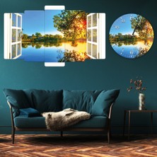 Zevahir Mobilya Dekorasyon ZEVAHİR MOBİLYA DEKORASYON Zevahir 5 Parça Mdf Göl Manzaralı Pencere Tablosu ve Mdf Saat Kombin