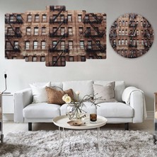 ZEVAHİR MOBİLYA DEKORASYON Zevahir 5 Parça Mdf Şehir Binaları Tablo ve Mdf Saat Kombin