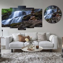 ZEVAHİR MOBİLYA DEKORASYON Zevahir 5 Parça Mdf Şelale Manzara Tablo ve Mdf Saat Kombin