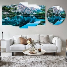 ZEVAHİR MOBİLYA DEKORASYON Zevahir 5 Parça Mdf Göl Manzara Tablo ve Mdf Saat Kombin