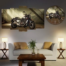 ZEVAHİR MOBİLYA DEKORASYON Zevahir 5 Parça Mdf Motorsiklet Görselli Tablo ve Mdf Saat Kombin
