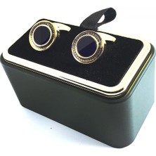 Kravatkolik Altın Renk Yuvarlak Siyah Detay Kol Düğmesi KD1451