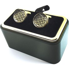 Kravatkolik Altın Renk Siyah Detaylı Yuvarlak Kol Düğmesi KD1375