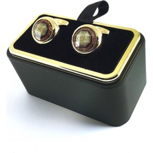 Kravatkolik Altın Renk Taş Detaylı Yuvarlak Kol Düğmesi KD1386