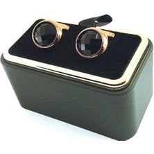 Kravatkolik Bakır Renk Siyah Taşlı Yuvarlak Kol Düğmesi KD1542