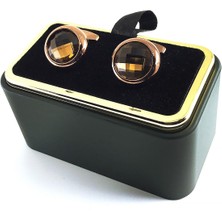 Kravatkolik Bakır Renk Kahverengi Taşlı Kol Düğmesi KD1379