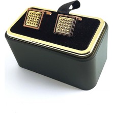 Kravatkolik Bakır Renk Kare Altın Detay Kol Düğmesi KD1477