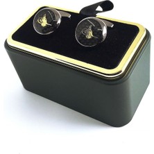 Kravatkolik Füme Renk Altın Detay Osmanlı Tuğrası Kol Düğmesi KD1506