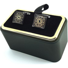 Kravatkolik Füme Renk Altın Detay Kare Kol Düğmesi KD1528