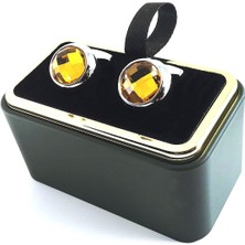 Kravatkolik Gümüş Renk Turuncu Taşlı Kol Düğmesi KD1312