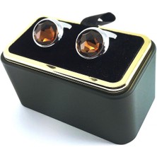 Kravatkolik Gümüş Renk Kahve Taşlı Kol Düğmesi KD1405