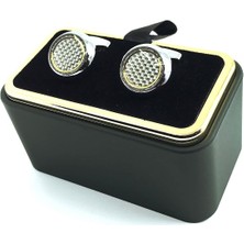 Kravatkolik Gümüş Renk Gümüş Karbon Motif Kol Düğmesi KD1526