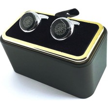 Kravatkolik Gümüş Renk Yeşil Motif Detay Yuvarlak Kol Düğmesi KD1398