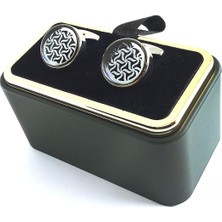 Kravatkolik Gümüş Renk Siyah Gümüş Detay Kol Düğmesi KD1401