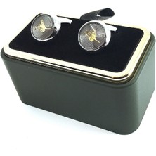 Kravatkolik Gümüş Renk Altın Detay Osmanlı Tuğrası Kol Düğmesi KD1574