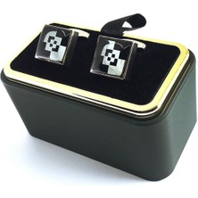 Kravatkolik Gümüş Renk Siyah Detay Kare Kol Düğmesi KD1509