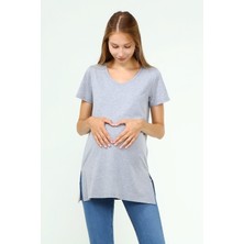 Luvmabelly MYRA2044 - Hamile Tshirt V Yaka - Gri