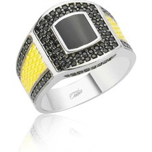 Gumush Gümüş Siyah Taşlı Erkek Yüzük