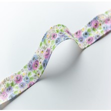 Hobizubi 3 Cm Desenli Biye - Lila Mavi Güller Koton Biye - 5 Metre