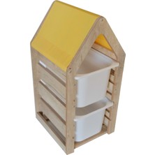 Damla Toys Montessori Sarı Oyuncak Saklama Düzenleme Ünitesi Dolabı - 2 Büyük Beyaz Trofast Sepetli