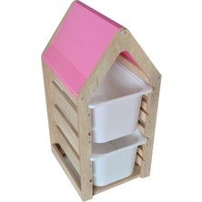 Damla Toys Montessori Pembe Oyuncak Saklama Düzenleme Ünitesi Dolabı - 2 Büyük Beyaz Trofast Sepetli