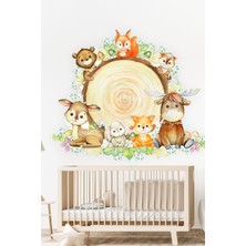 Msticker Kütükte Sevimli Hayvanlar Çocuk Bebek Odası Duvar STICKER(85X100CM)
