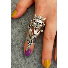 Fildişi Aksesuar Antik Gümüş Kaplama Şeytan (Iblis) Şekilli El Yapımı Ayarlanabilir Yüzük