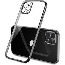 CoverZone iPhone 12 Pro Max Kılıf Dört Köşe Lazer Box Arka Kapak Siyah