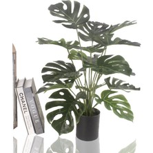 Nettenevime Yapay Çiçek Monstera Deve Tabanı Metal Mat Siyah Saksılı Yapay Bitki Salon Çiçeği