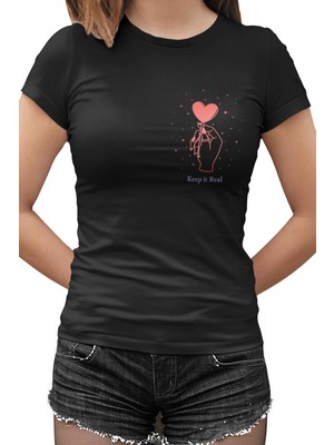 Lord T-Shirt Keep It Real Pink Siyah Bayan Tshirt