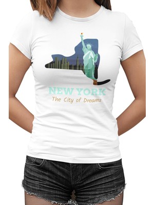 Lord T-Shirt New York Beyaz Bayan Tshirt