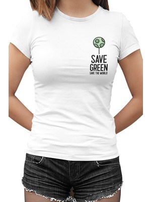 Lord T-Shirt Save The Green Beyaz Bayan Tshirt
